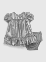 Set of girly satin dress with ruffles and panties in silver color GAP