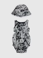 Set of a girly floral bodysuit and hat in black GAP