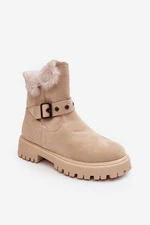 Beige Morcos Women's Ankle Boots with Fur Zipper