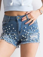 Blue denim shorts with pearls