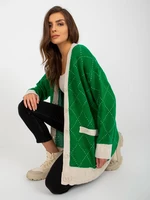 Green loose cardigan with RUE PARIS pattern