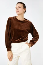 Koton Long Sleeve Blouse Velvet Brown L