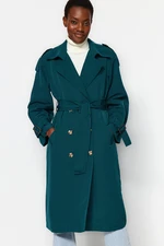 Trendyol Dark Green Oversized Wide-Cut Belted Water-repellent Long Trench Coat