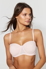 Trendyol Light Pink Corduroy Fixed Bucket Strapless Bra with Detachable Straps