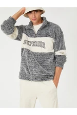 Koton Stand Up Collar Sweatshirt with a slogan Printed Color Block