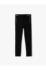 Koton Belt Detail Skinny Leg Trousers with Staple Detail Elastic Waist.