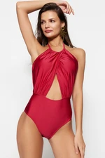 Trendyol Claret Red Halterneck Swimwear with Cut Out/Windows and Regular Leg