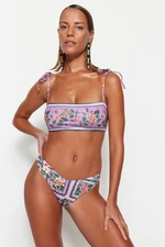 Trendyol Floral Patterned V-Cut Normal Leg Bikini Bottom