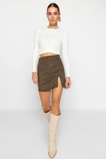 Trendyol Khaki Slit Suede Mini Knitted Skirt