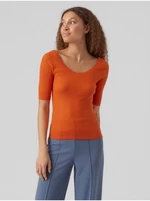 Women's orange ribbed basic T-shirt VERO MODA Estela - Women