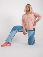 Powder pink blouse plus size with 3/4 sleeves