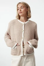 Trendyol Beige Premium Yarn/Special Yarn Soft Textured Chenille Jacket Look Knitwear Cardigan