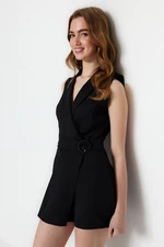 Trendyol Black Belted Double Breasted Collar Mini Woven Jumpsuit