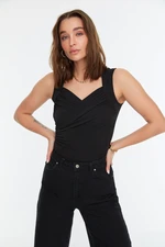 Trendyol Black Drape Detail Fitted/Situated Strap Elastic Snaps Knitted Bodysuit