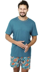 Men's Crab pyjamas, short sleeves, shorts - blue-green/print