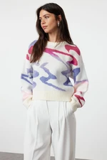 Trendyol Ecru Soft Texture Abstract Patterned Knitwear Sweater