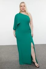 Trendyol Curve Emerald Green Single Sleeve Asymmetrical Slit Woven Evening Dress/Night/Graduation/Engagement Dress