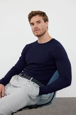 Trendyol Navy Blue Slim Fit Crew Neck Textured Knitwear Sweater