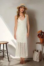 Trendyol Stone Openwork Maxi Knitwear Dress