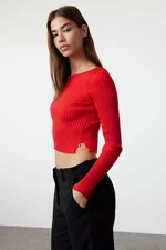 Trendyol Red Crop Heart Accessory Knitwear Sweater