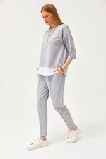 Olalook Women's Gray Garnished Top and Bottom Set