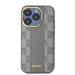 Zadní kryt DKNY PU Leather Checkered Pattern MagSafe pro Apple iPhone 15 Pro Max, béžová