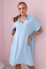 Blue dress with a neckline and collar