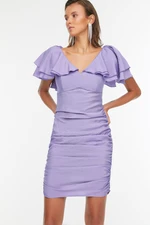 Trendyol Lilac Shirred részletes estélyi ruha