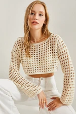 Bianco Lucci Women's Openwork Knitwear Crop Sweater