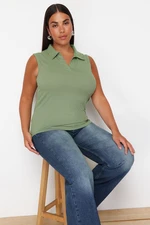 Trendyol Curve Mint Fitted Polo Neck Stretchy Knitted Blouse