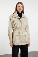 Trendyol Beige Oversize Elastic Waist Zippered Windbreaker Coat