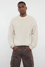 Trendyol Beige Unisex Crew Neck Plain Knitwear Sweater