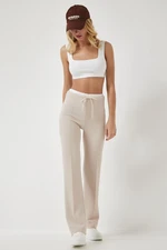 Happiness İstanbul Women's Cream Tie Detailed Knitted Trousers