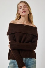 Happiness İstanbul Women's Brown Madonna Collar Knitwear Sweater