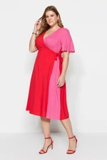 Trendyol Curve Red-Pink Double Breasted Woven Dress