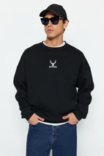 Trendyol Black Oversize/Wide Cut Long Sleeve Animal Embroidered Sweatshirt