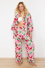 Trendyol Floral Patterned Woven Kimono Pants Set