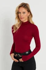 Cool & Sexy Women's Half Turtleneck Blouse Burgundy