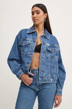 Džínová bunda Guess Jeans dámská, modrá barva, přechodná, oversize, W4YN56 D5CC3