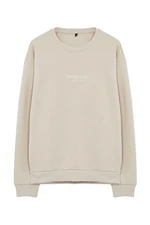 Trendyol Beige Oversize/Wide Cut Embossed Text Printed Sweatshirt