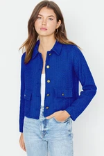 Trendyol Blue Fitted Pocket Detail Plaid Crop Woven Jacket