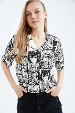 DEFACTO Cool Regular Fit Pajama Collar Patterned Short Sleeve Shirt