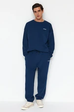 Trendyol Indigo Oversize/Wide Cut Text Printed Warm Sweatshirt Tracksuit