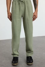 Trendyol Khaki Limited Edition 100% Linen Straight Fit Elastic Waistband Trousers