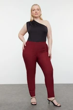 Trendyol Curve Claret Red Cigarette Fleto Pocket Woven Plus Size Fabric Trousers