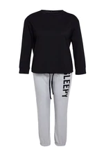 Trendyol Curve Black-Grey Slogan Jogger Fit Knitted Pajamas Set