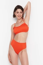 Trendyol Red Textured Frill Detailed Bikini Top