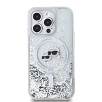 Zadní kryt Karl Lagerfeld Liquid Glitter Karl and Choupette Heads MagSafe pro Apple iPhone 14 Pro Max, transparentní