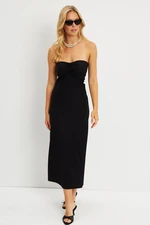 Cool & Sexy Women's Black Wrapped Strapless Midi Dress