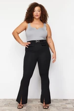 Trendyol Curve Black High Waist Buckle Detailed Spanish Leg Knitted Trousers